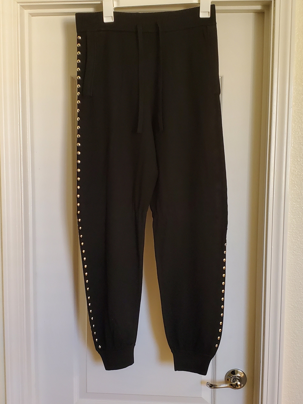 NWT INC International Concepts Blk Knit Jogger Pants with Side Stud Trim- Size M
